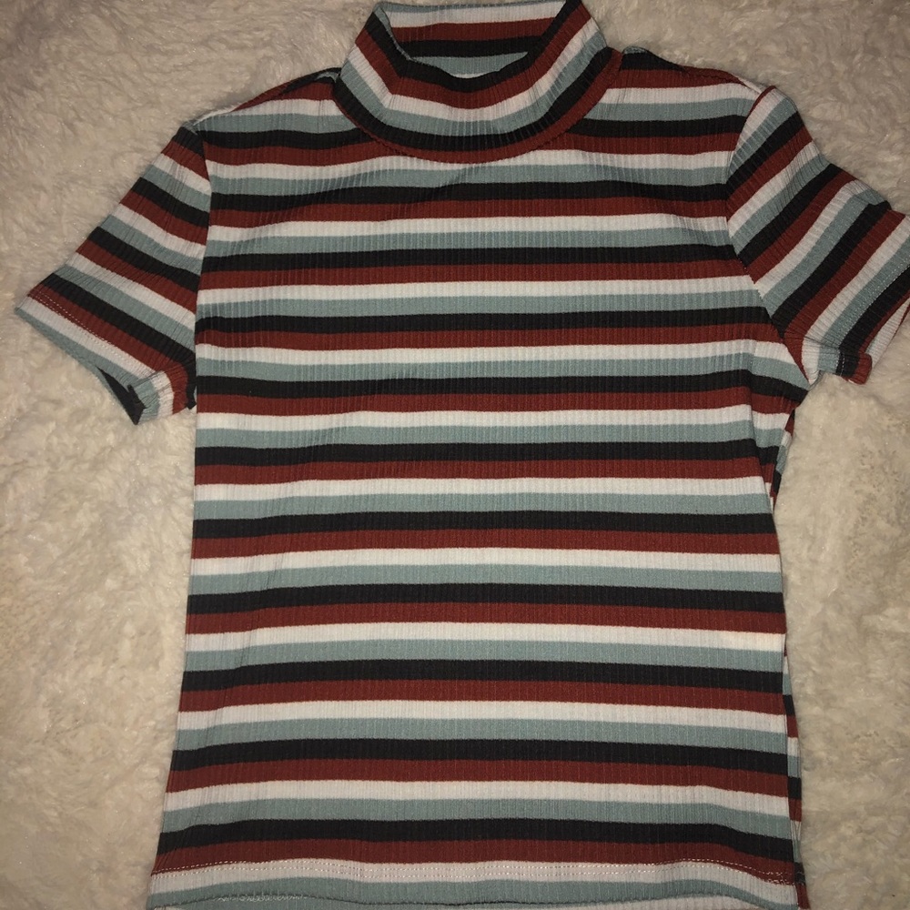 Striped low turtle neck top